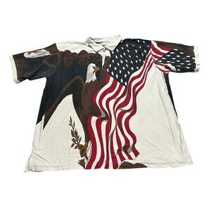 Vintage 90s Men’s XXL USA Bald Eagle American Flag Polo Shirt